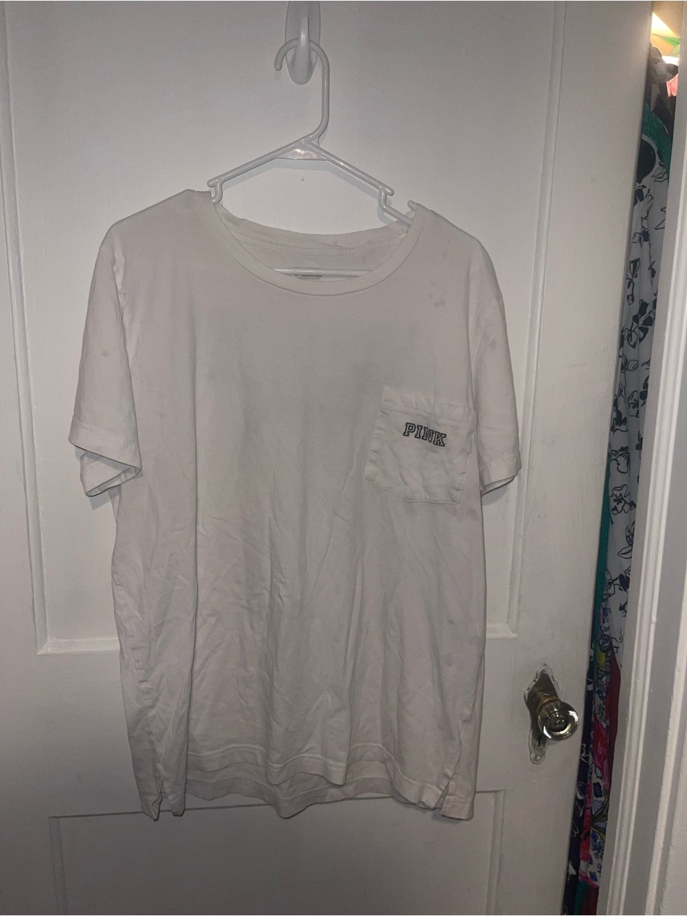 PINK Victoria's Secret White Pocket Tee - Women's Casual Crew Neck - Size XL